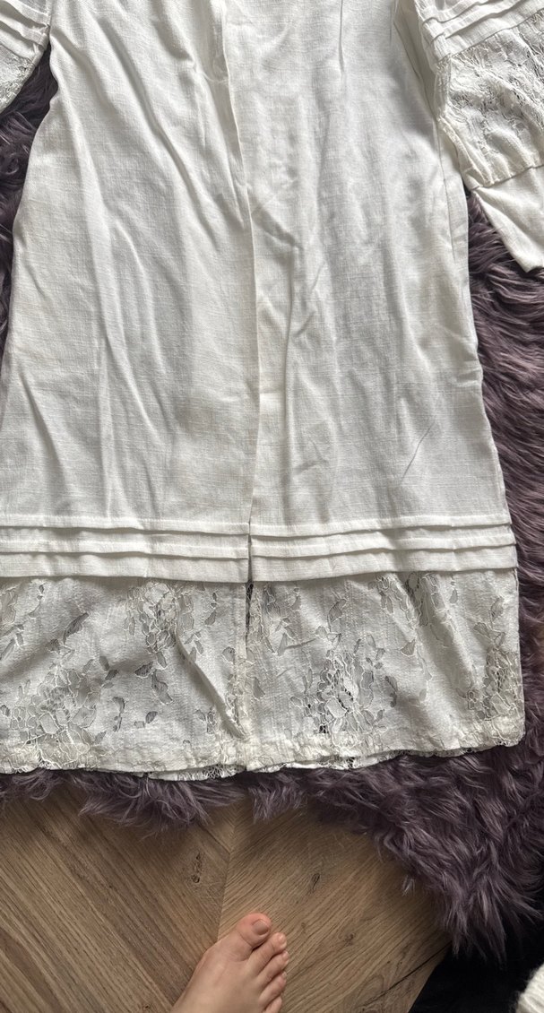 Nakışlı Bohem Uzun Beyaz Kadın Sabahlık - Görsel 5