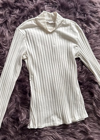 Beyaz Kadın Boğazlı Fitilli Triko Kazak - Görsel 5