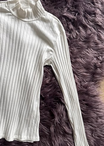 Beyaz Kadın Boğazlı Fitilli Triko Kazak - Görsel 3