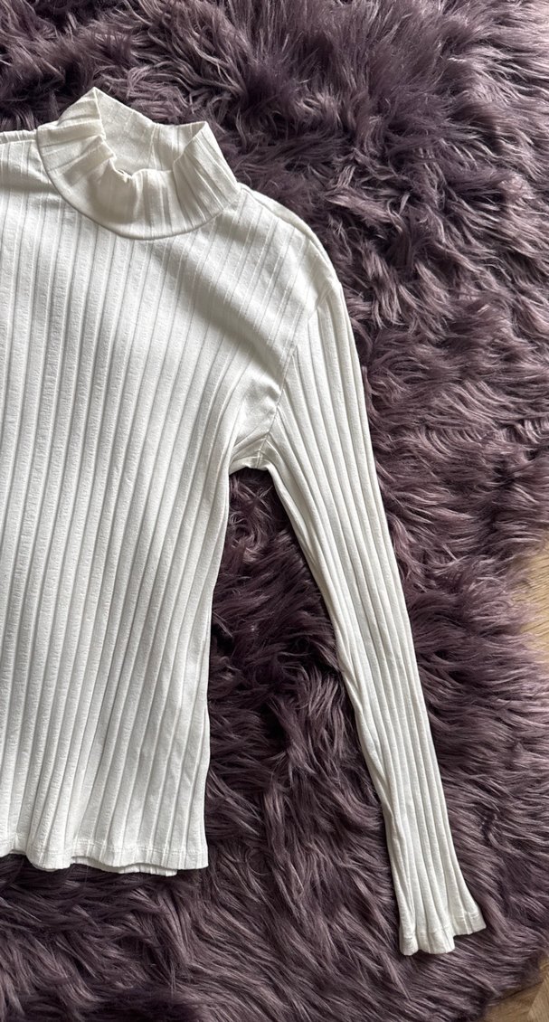 Beyaz Kadın Boğazlı Fitilli Triko Kazak - Görsel 3