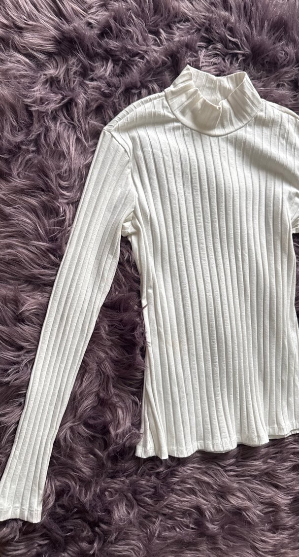 Beyaz Kadın Boğazlı Fitilli Triko Kazak - Görsel 2