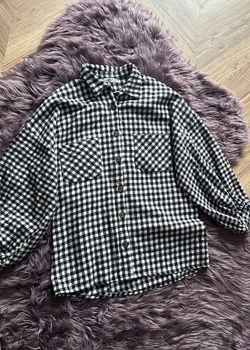 Gri Kareli Düğmeli Uzun Kollu Gömlek - Görsel 4