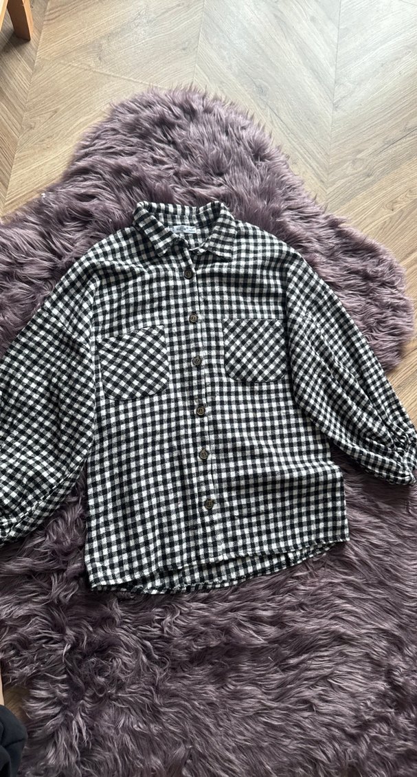 Gri Kareli Düğmeli Uzun Kollu Gömlek - Görsel 4