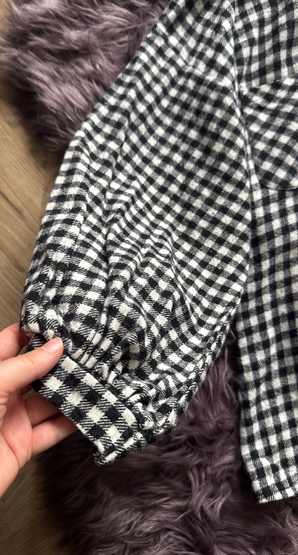 Gri Kareli Düğmeli Uzun Kollu Gömlek - Görsel 2