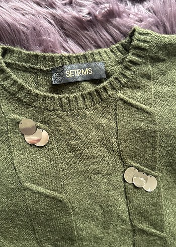 Düğmeli, Nakışlı Uzun Yeşil Triko Kazak setrems markası - Görsel 3