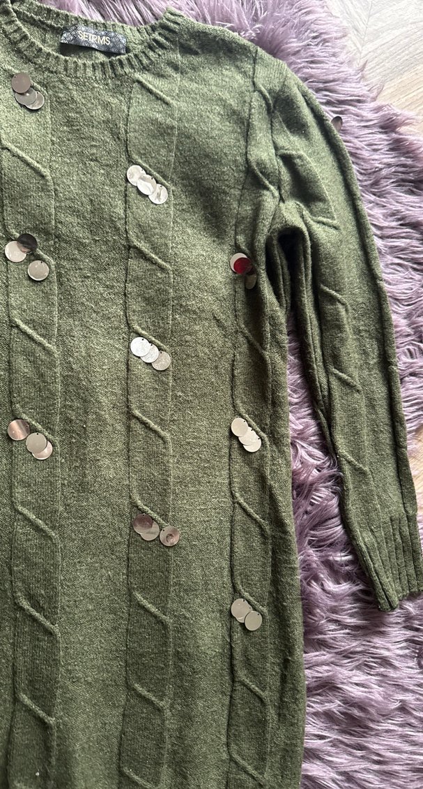 Düğmeli, Nakışlı Uzun Yeşil Triko Kazak setrems markası - Görsel 4