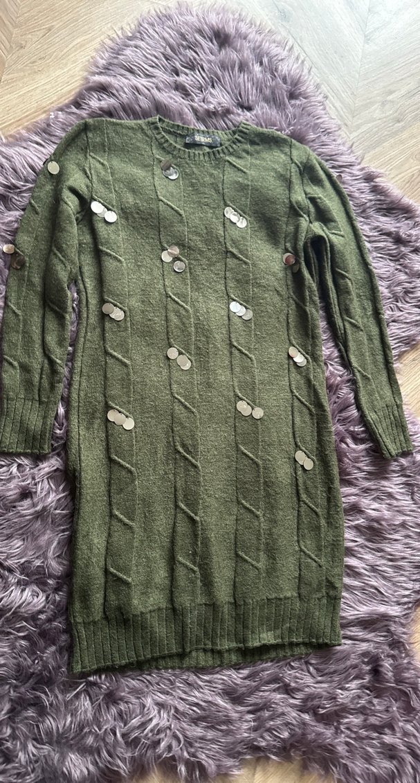 Düğmeli, Nakışlı Uzun Yeşil Triko Kazak setrems markası - Görsel 5