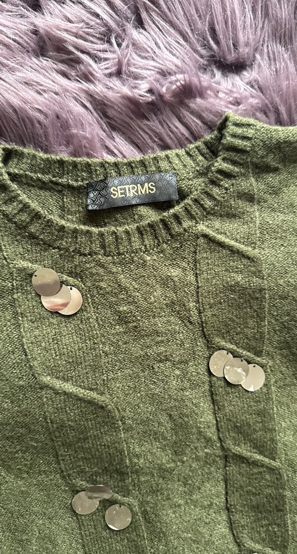 Düğmeli, Nakışlı Uzun Yeşil Triko Kazak setrems markası - Görsel 3