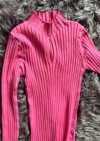 Pembe Fitilli Yarım Balıkçı Yaka Kadın Kazak - Görsel 2