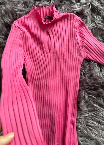 Pembe Fitilli Yarım Balıkçı Yaka Kadın Kazak - Görsel 4