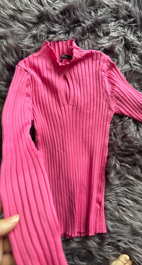 Pembe Fitilli Yarım Balıkçı Yaka Kadın Kazak - Görsel 4