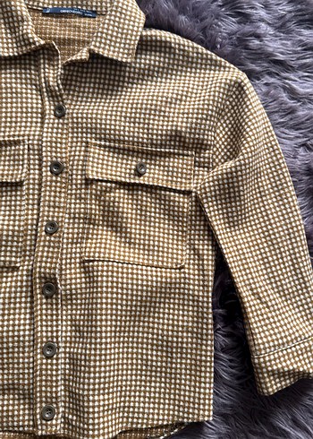 Düğmeli Kahverengi Ekose Kadın Gömlek - Görsel 4