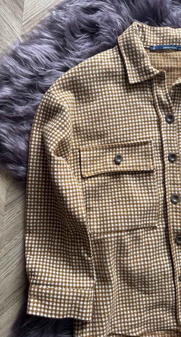 Düğmeli Kahverengi Ekose Kadın Gömlek - Görsel 3