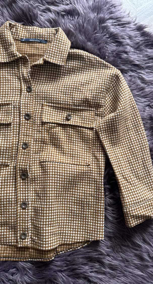 Düğmeli Kahverengi Ekose Kadın Gömlek - Görsel 4