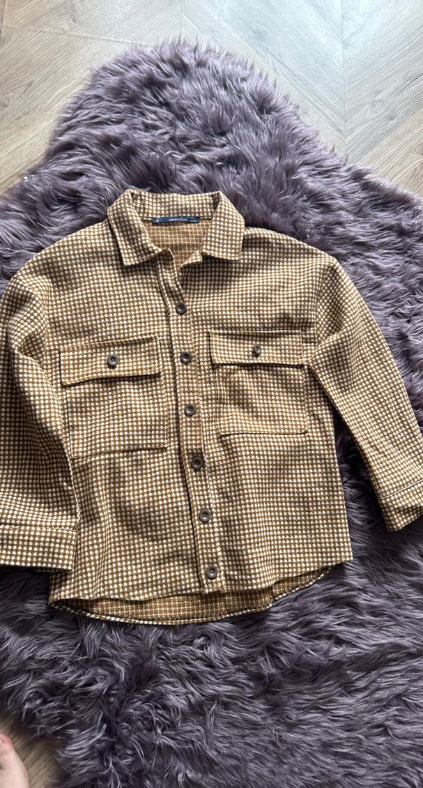 Düğmeli Kahverengi Ekose Kadın Gömlek - Görsel 5