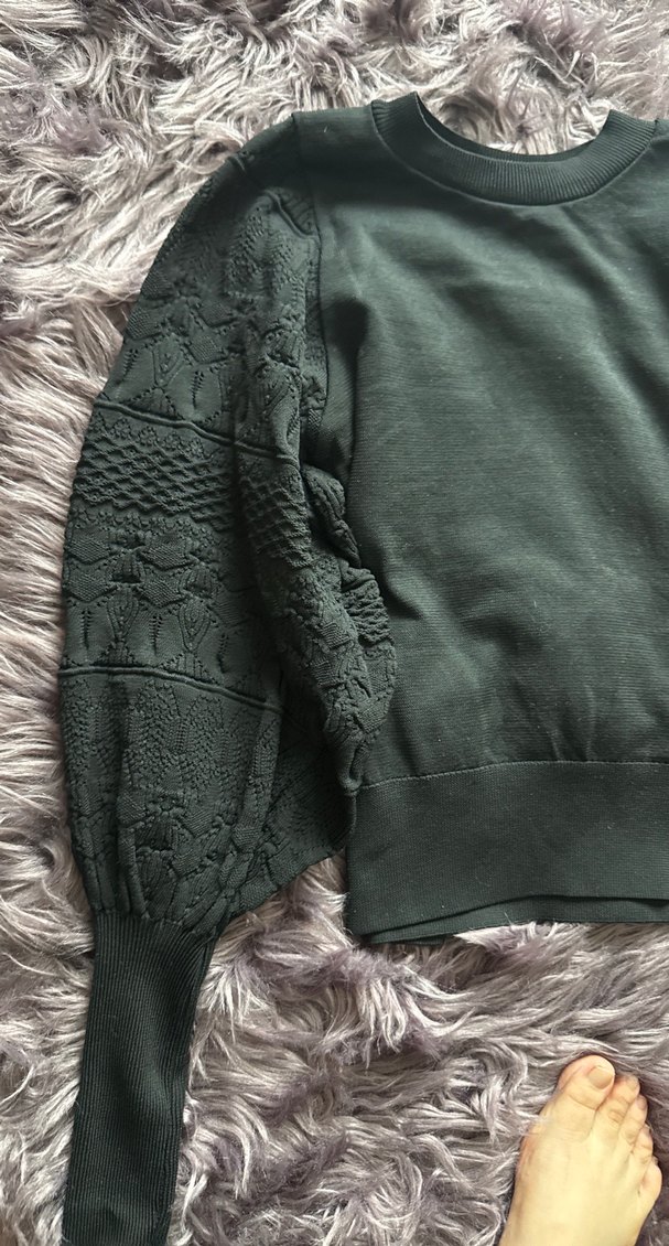 Gri Örgü Kadın Bluz, Uzun Kollu, Salaş Kesim - Görsel 2