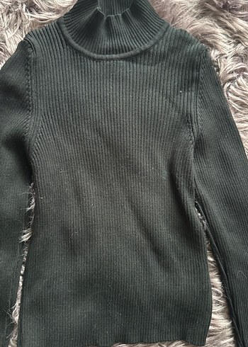 Gri Kadın Boğazlı Triko Kazak - Görsel 2