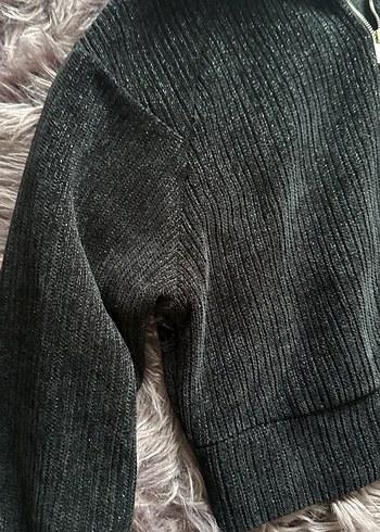 Kadın Gri Yüksek Yakalı Peluş Sweatshirt - Görsel 2