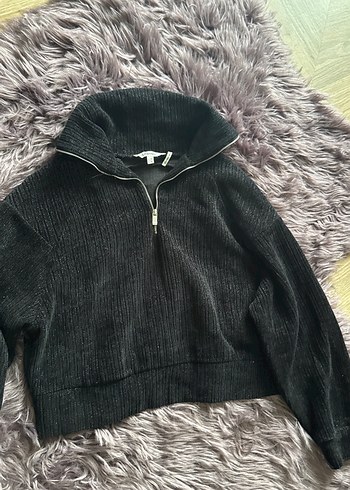 Kadın Gri Yüksek Yakalı Peluş Sweatshirt - Görsel 5