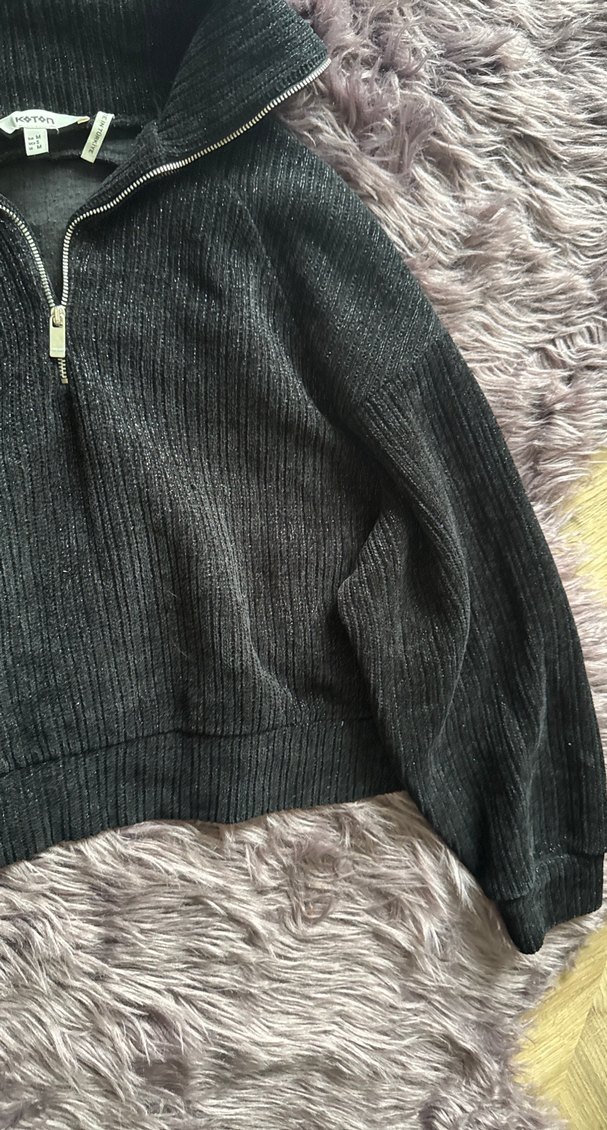 Kadın Gri Yüksek Yakalı Peluş Sweatshirt - Görsel 4