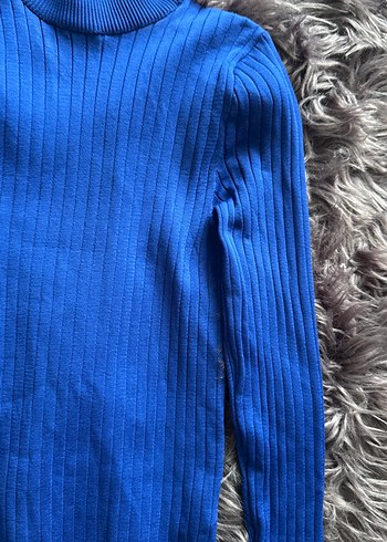 Kadın Mavi Boğazlı Triko Kazak - Görsel 3