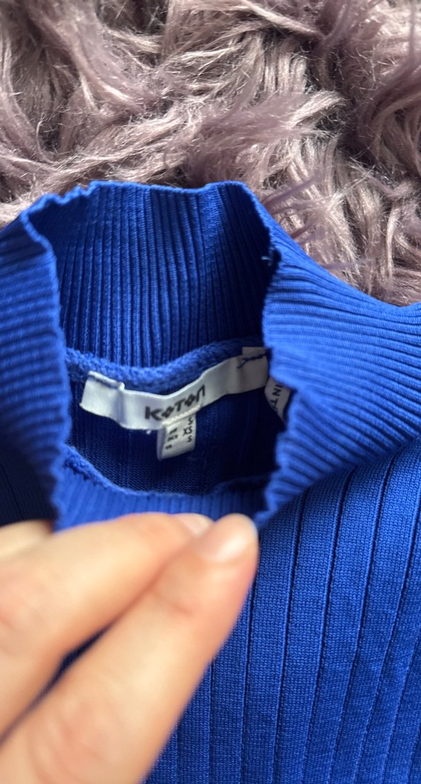 Kadın Mavi Boğazlı Triko Kazak - Görsel 4