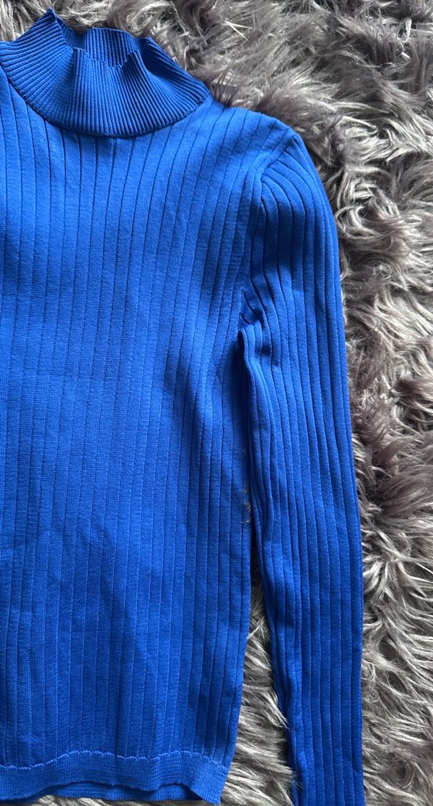 Kadın Mavi Boğazlı Triko Kazak - Görsel 3