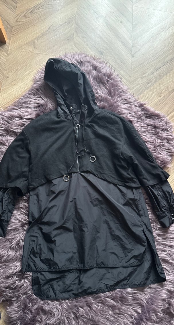 Kapüşonlu Uzun Siyah Gotik Yağmurluk Hukka markası - Görsel 5