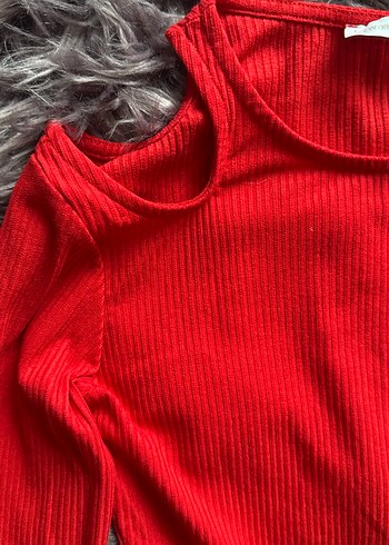 Kadın Kırmızı Yüksek Yaka Triko Kazak - Görsel 3