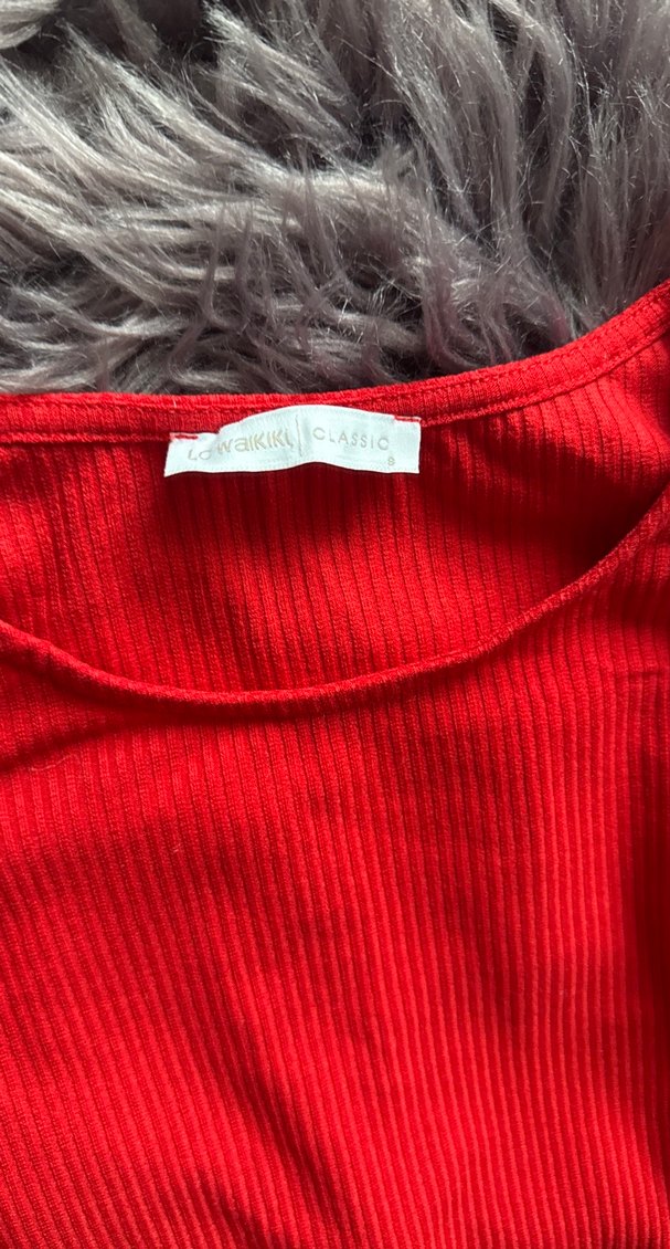 Kadın Kırmızı Yüksek Yaka Triko Kazak - Görsel 2