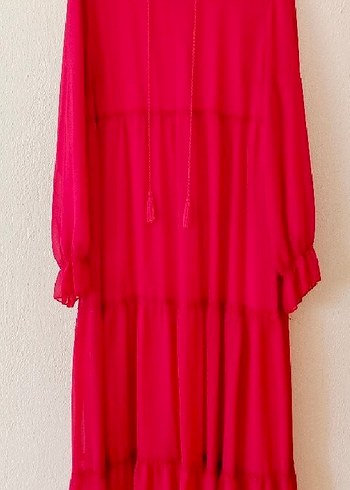 Püsküllü Uzun Pembe Bohem Elbise - Görsel 2