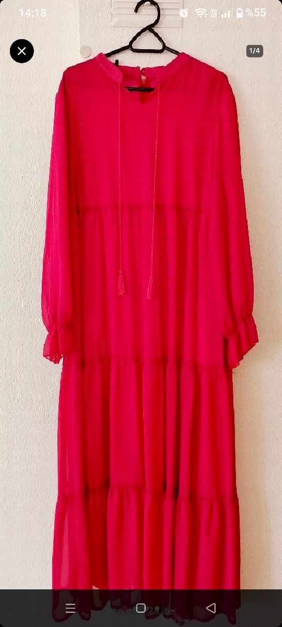 Püsküllü Uzun Pembe Bohem Elbise - Görsel 2