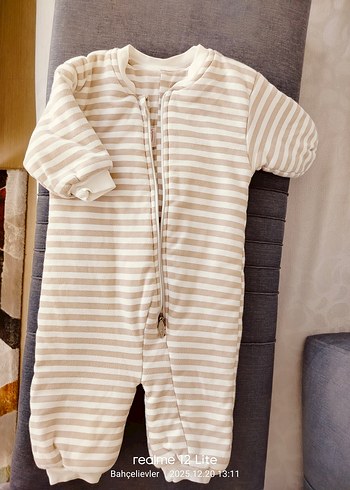 Bej Çizgili Fermuarlı Bebek uyku Tulumu - Görsel 4