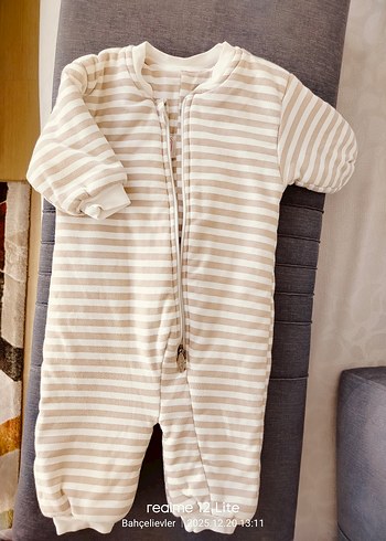 Bej Çizgili Fermuarlı Bebek uyku Tulumu - Görsel 5