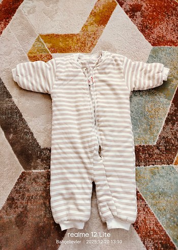 Bej Çizgili Fermuarlı Bebek uyku Tulumu - Görsel 2