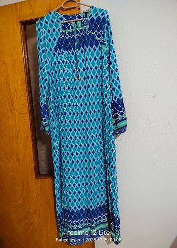 Kadın Mavi Uzun Elbise - Görsel 3