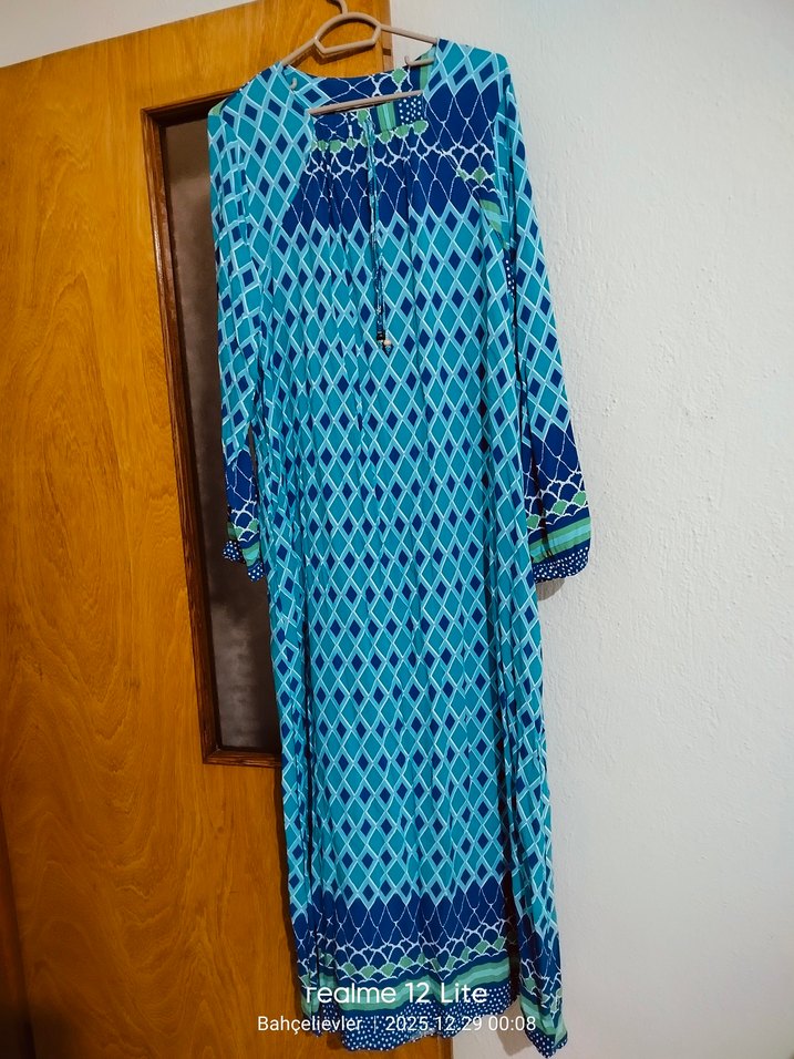 Kadın Mavi Uzun Elbise - Görsel 5