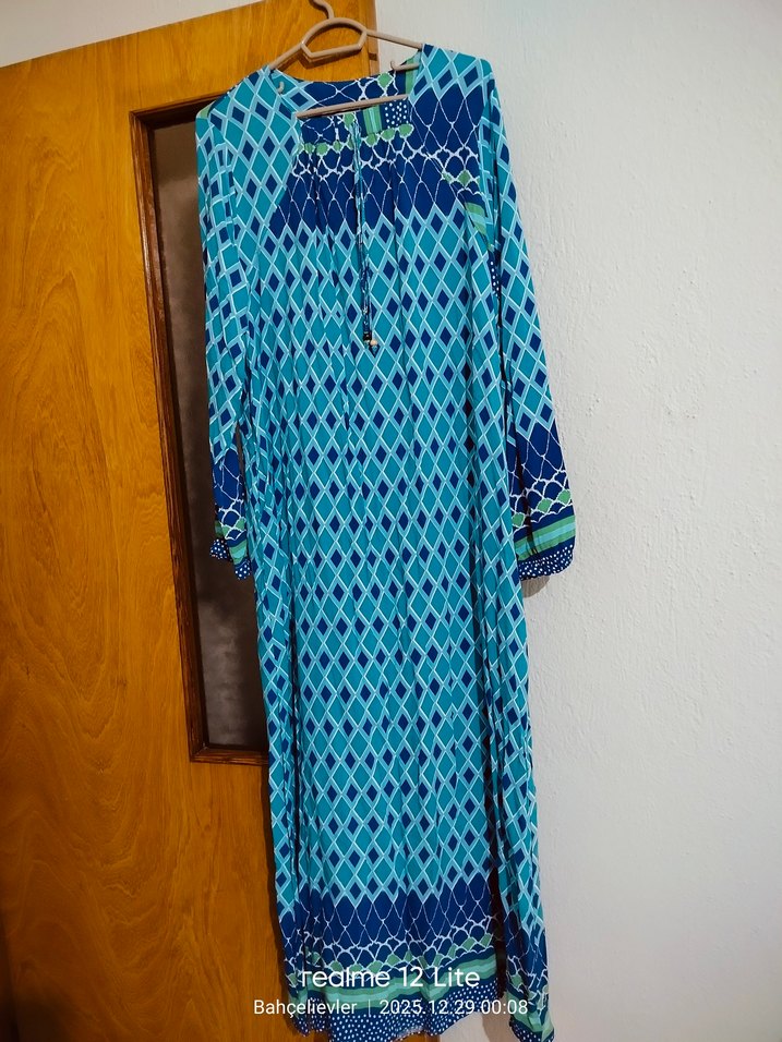 Kadın Mavi Uzun Elbise - Görsel 4