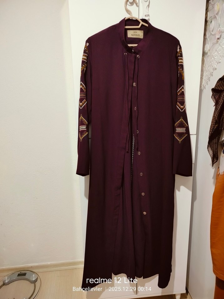 Bordo Nakışlı Bohem Kadın Uzun Elbise - Görsel 5