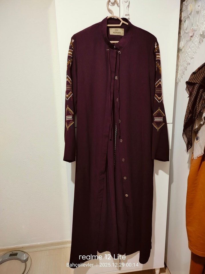 Bordo Nakışlı Bohem Kadın Uzun Elbise - Görsel 3