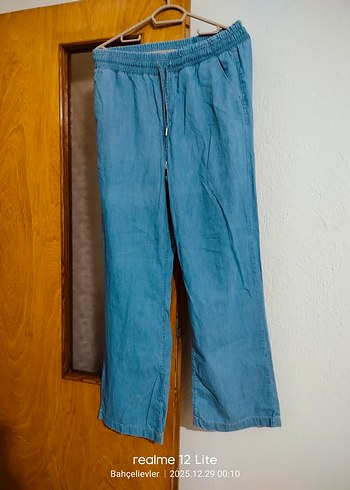 Kadın Mavi Bol Kesim Midi Kot Pantolon - Görsel 7