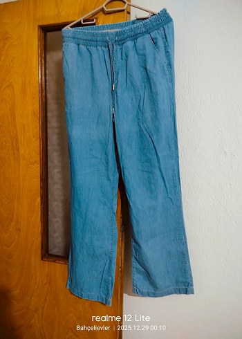 Kadın Mavi Bol Kesim Midi Kot Pantolon - Görsel 8