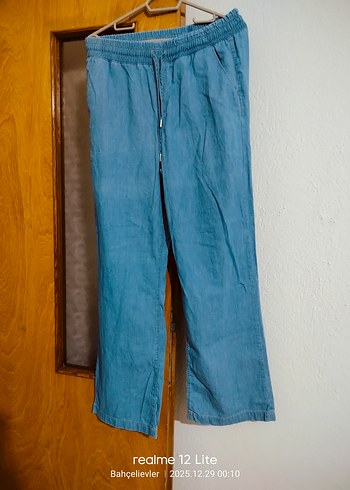 Kadın Mavi Bol Kesim Midi Kot Pantolon - Görsel 5