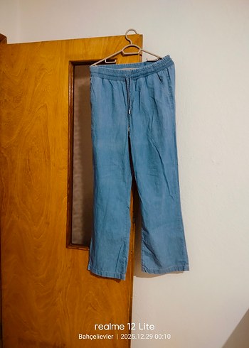 Kadın Mavi Bol Kesim Midi Kot Pantolon - Görsel 13