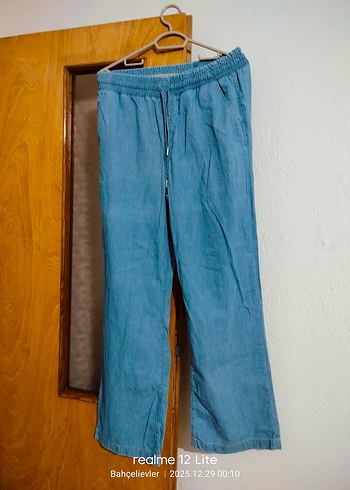 Kadın Mavi Bol Kesim Midi Kot Pantolon - Görsel 10