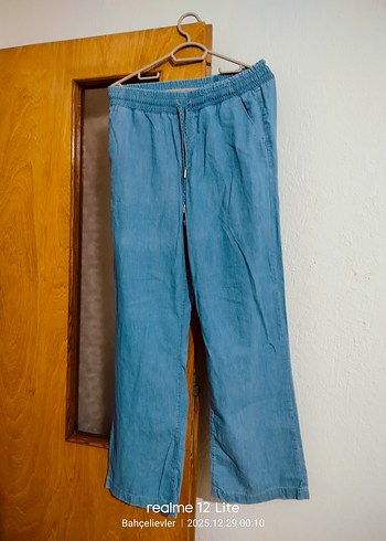 Kadın Mavi Bol Kesim Midi Kot Pantolon - Görsel 12