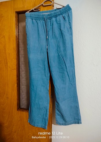 Kadın Mavi Bol Kesim Midi Kot Pantolon - Görsel 6