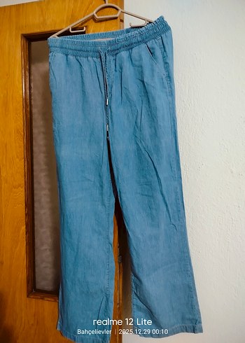 Kadın Mavi Bol Kesim Midi Kot Pantolon - Görsel 3