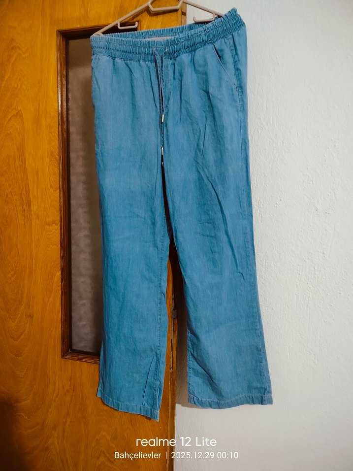 Kadın Mavi Bol Kesim Midi Kot Pantolon - Görsel 5