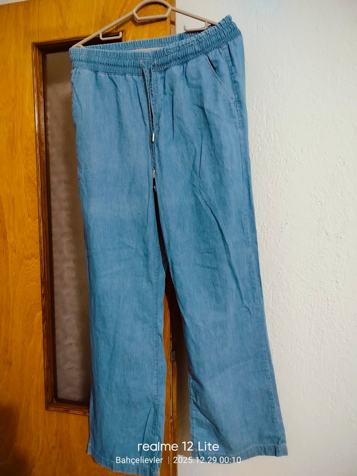 Kadın Mavi Bol Kesim Midi Kot Pantolon - Görsel 2